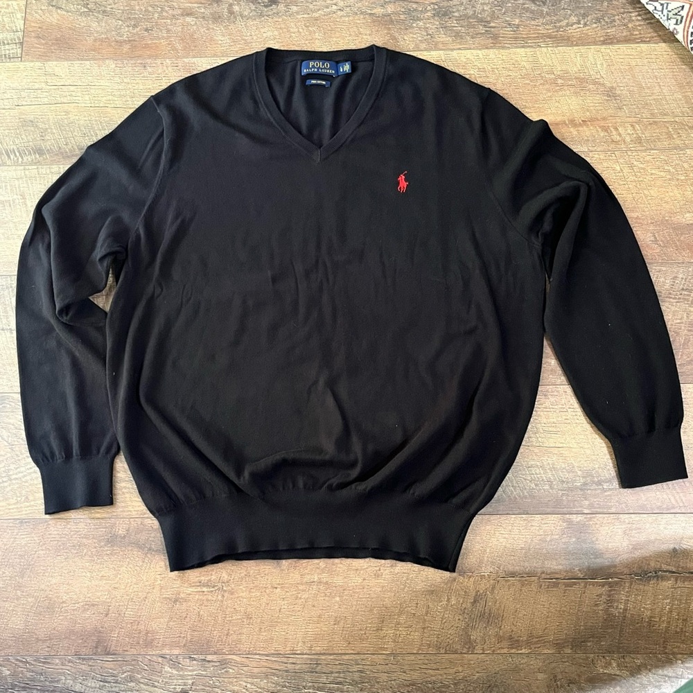 POLO Ralph Lauren Sweater V-neck Men's Large Black Pima Cotton